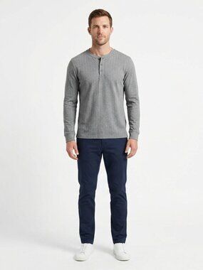 Mizzen+Main Men's Long Sleeve Gray Herringbone Henley Shirt